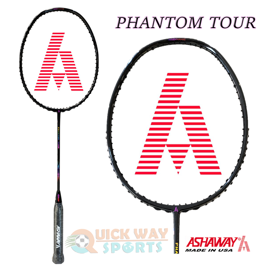 Ashaway Phantom Tour Shiny 5U Badminton Racket - Black With Full Cover ...