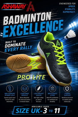 ASHAWAY Badminton Shoes Pro lite Black Fluorescent